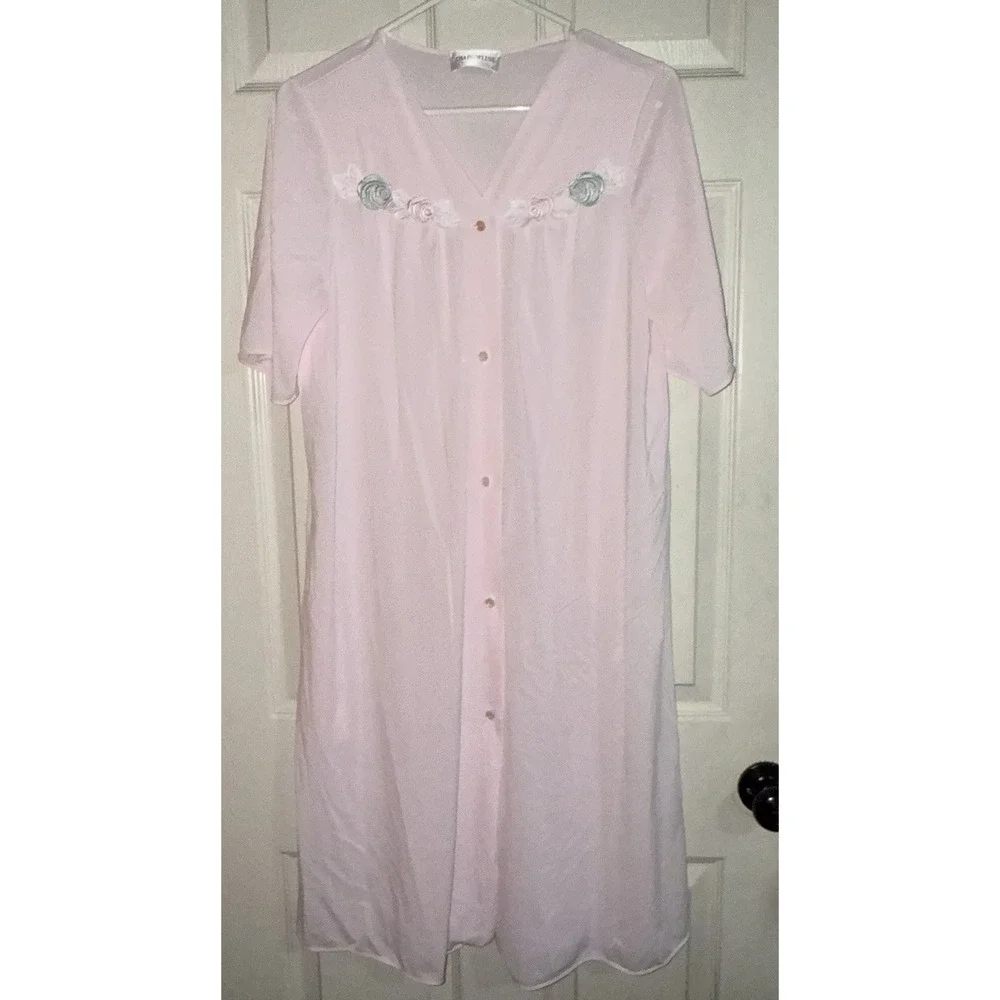 Vintage Shadowline‎ Light Pink  Short Sleeve Knee Length Rose Buds M